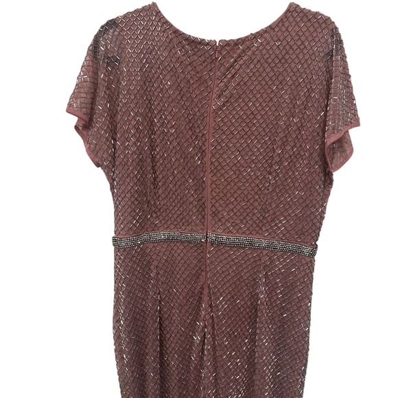 Mac Duggal Beaded Lattice Gown 93787 Rose Pink V-Neck Maxi Dress Womens 12 NEW - Picture 6 of 11